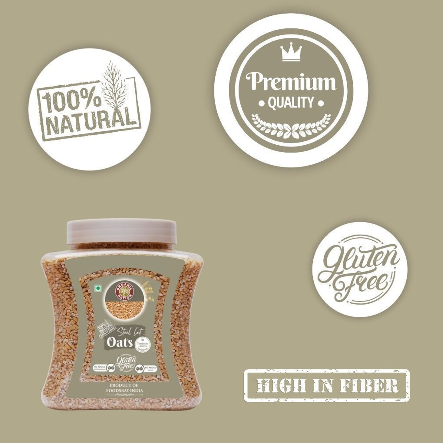 Image of Organic Nation by Organic Nation Steel Cut Oats|Whole Grain Oats|Gluten-Free | Healthy Breakfast Plastic Bottle