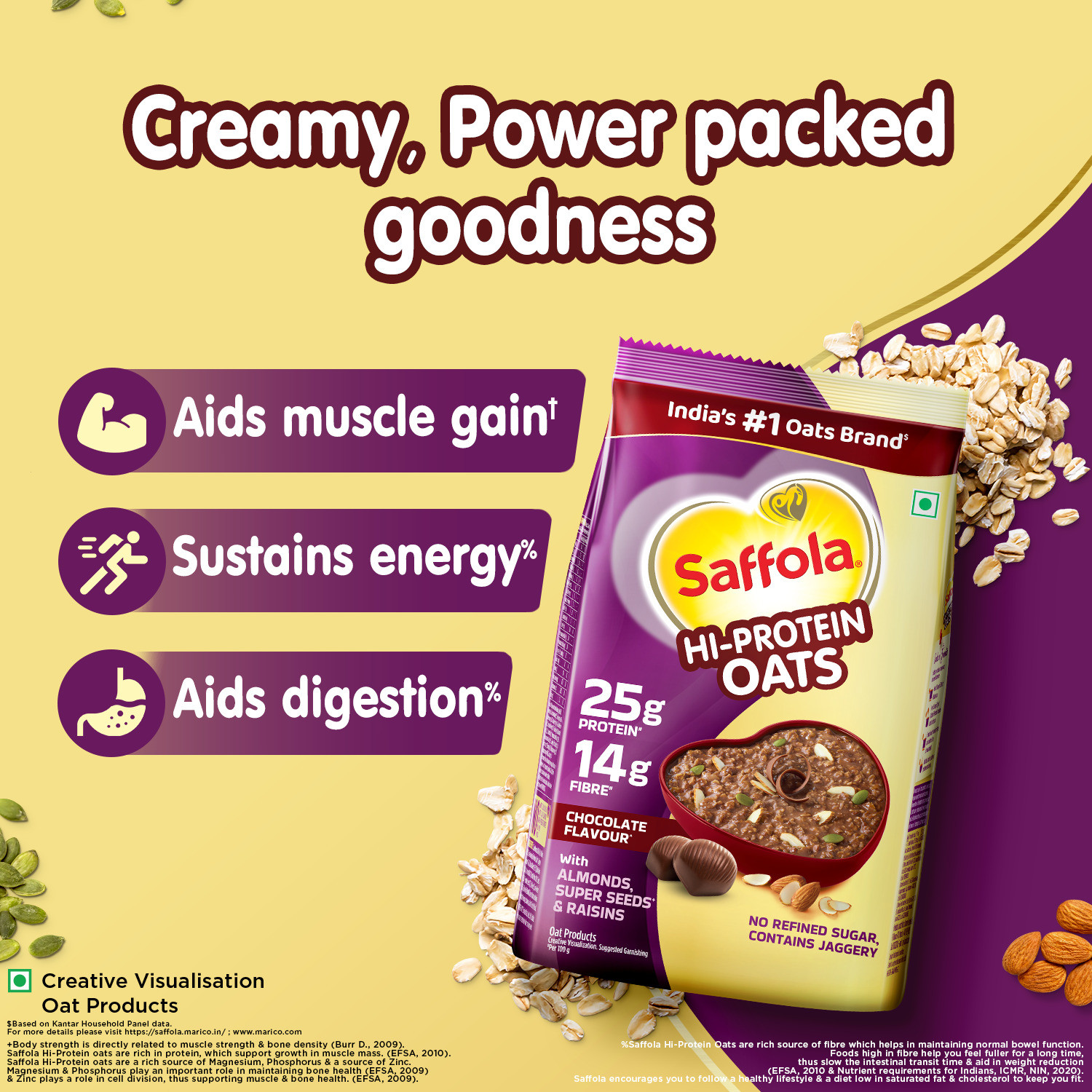 Image of Saffola Hi-Protein Oats, 25g High Protein & 14g Fibre, with Almonds,Raisin & Super seeds Pouch