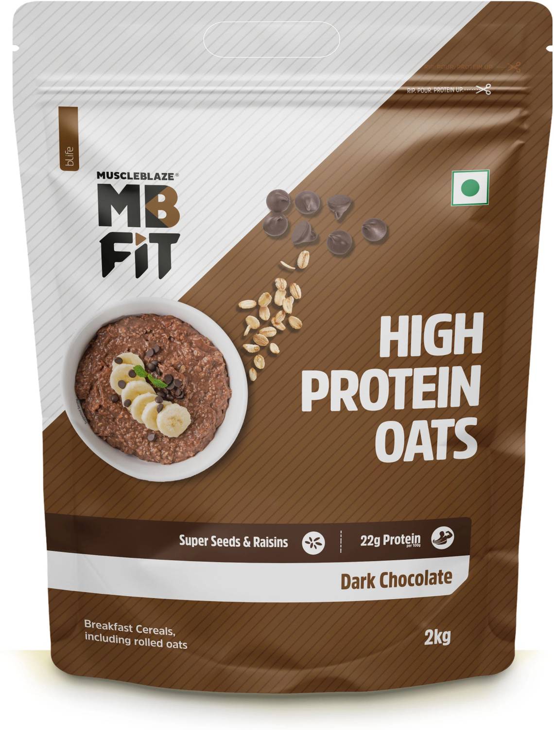 MUSCLEBLAZE High Protein Oats Gluten Free Dark Chocolate 1kg