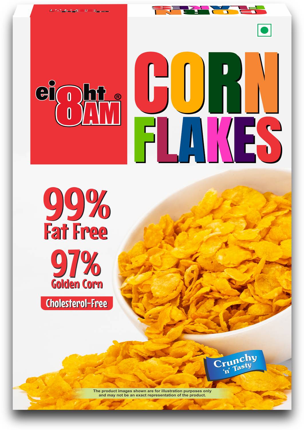 8AM Corn Flakes 500g, 97% Golden Corn, 99% Fat Free Box