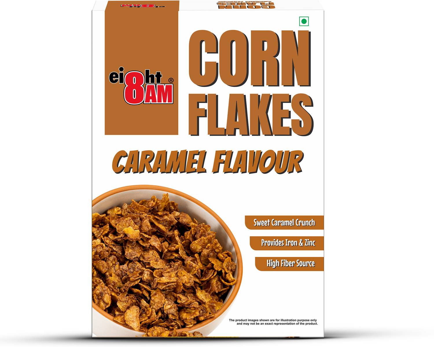 8AM Caramel Corn Flakes, Healthy, Crunchy & Tasty Snack, Breakfast Cereal Box
