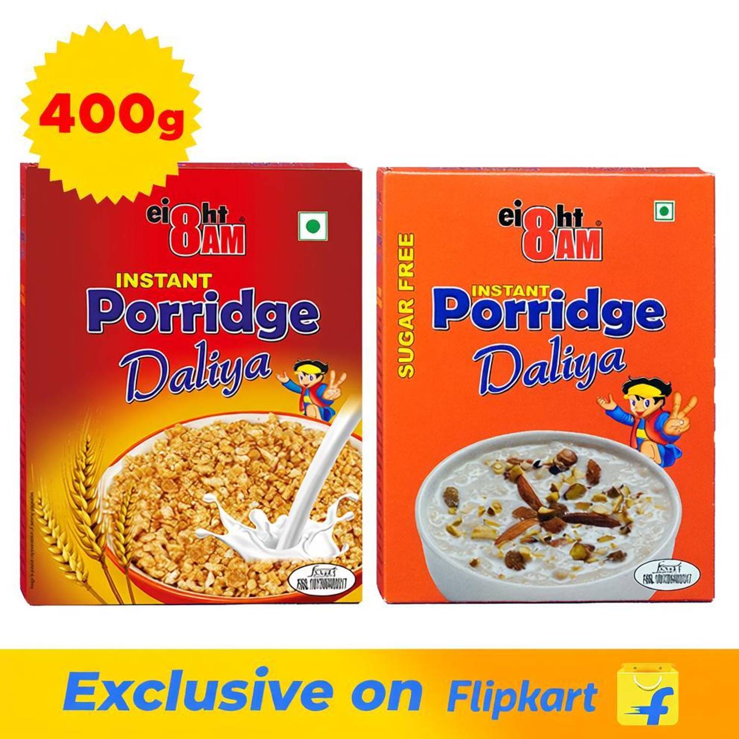 8AM Instant Porridge + Sugar free Porridge Combo | Healthy & Nutritious Wheat Daliya Box