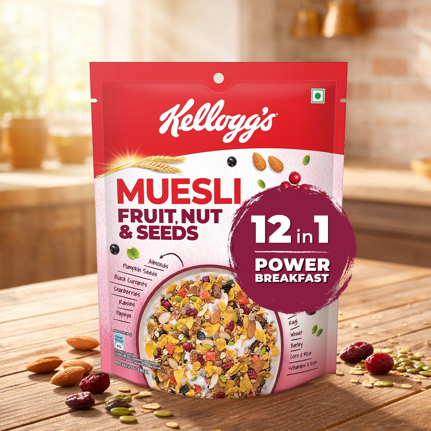 Image of Kellogg's Muesli Fruit Nut & Seeds | 12 In 1 Power Breakfast | No Maida No Palm Oil Pouch