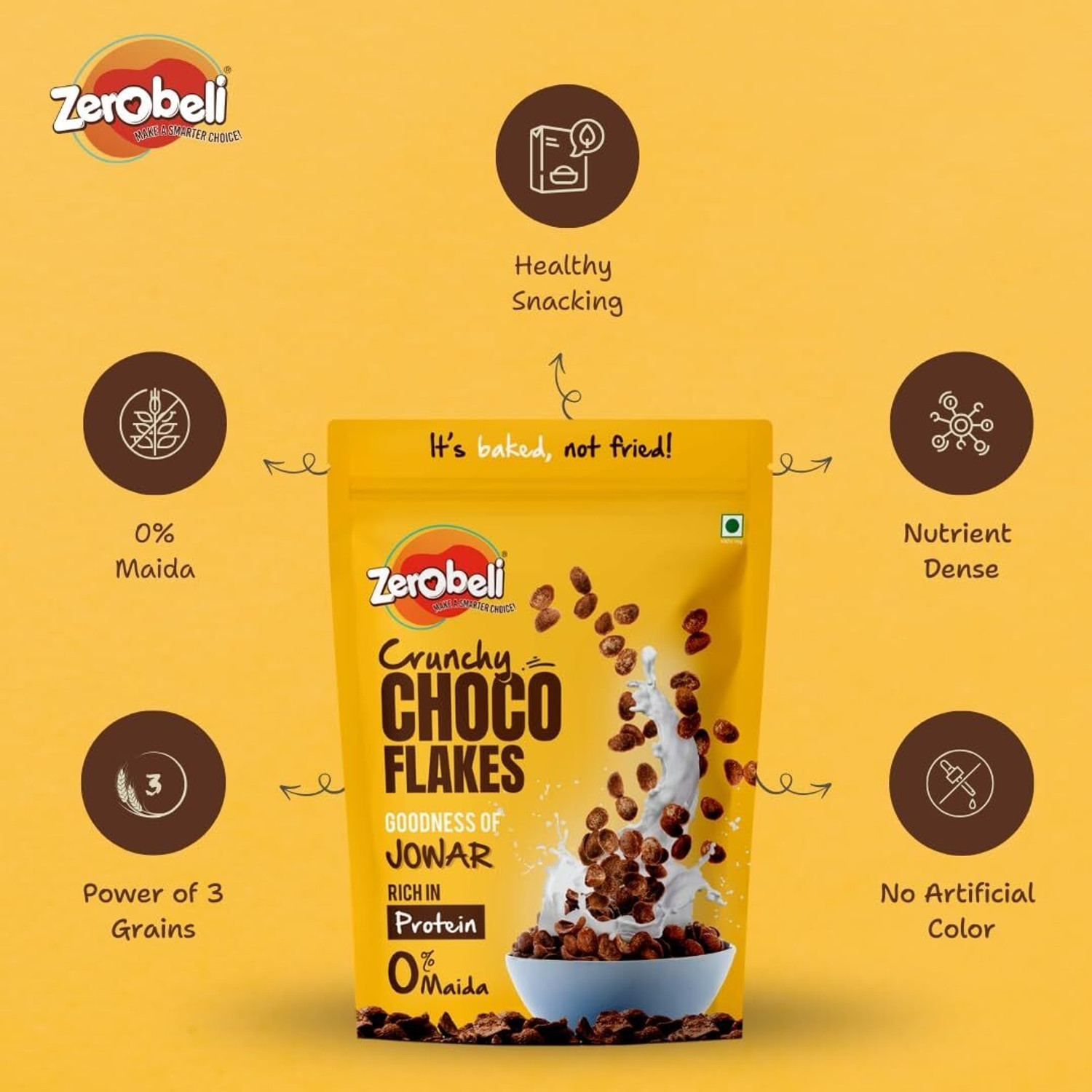 Image of Zerobeli Choco Flakes Fiber Rich Scoops | With Goodness of Jowar Pouch (2 x 460 g)