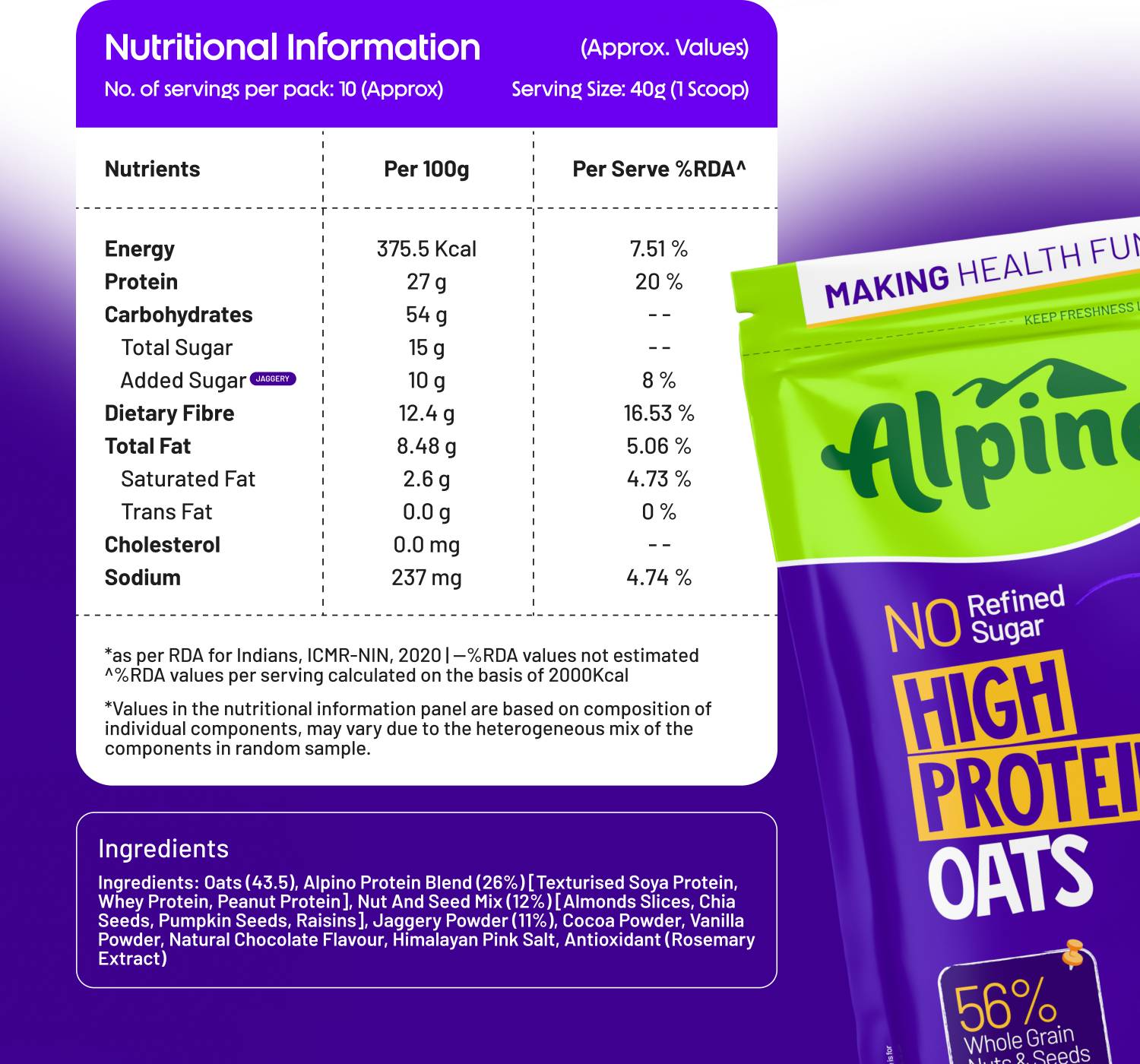 ALPINO 27g Protein Oats Dark Chocolate - Image 3