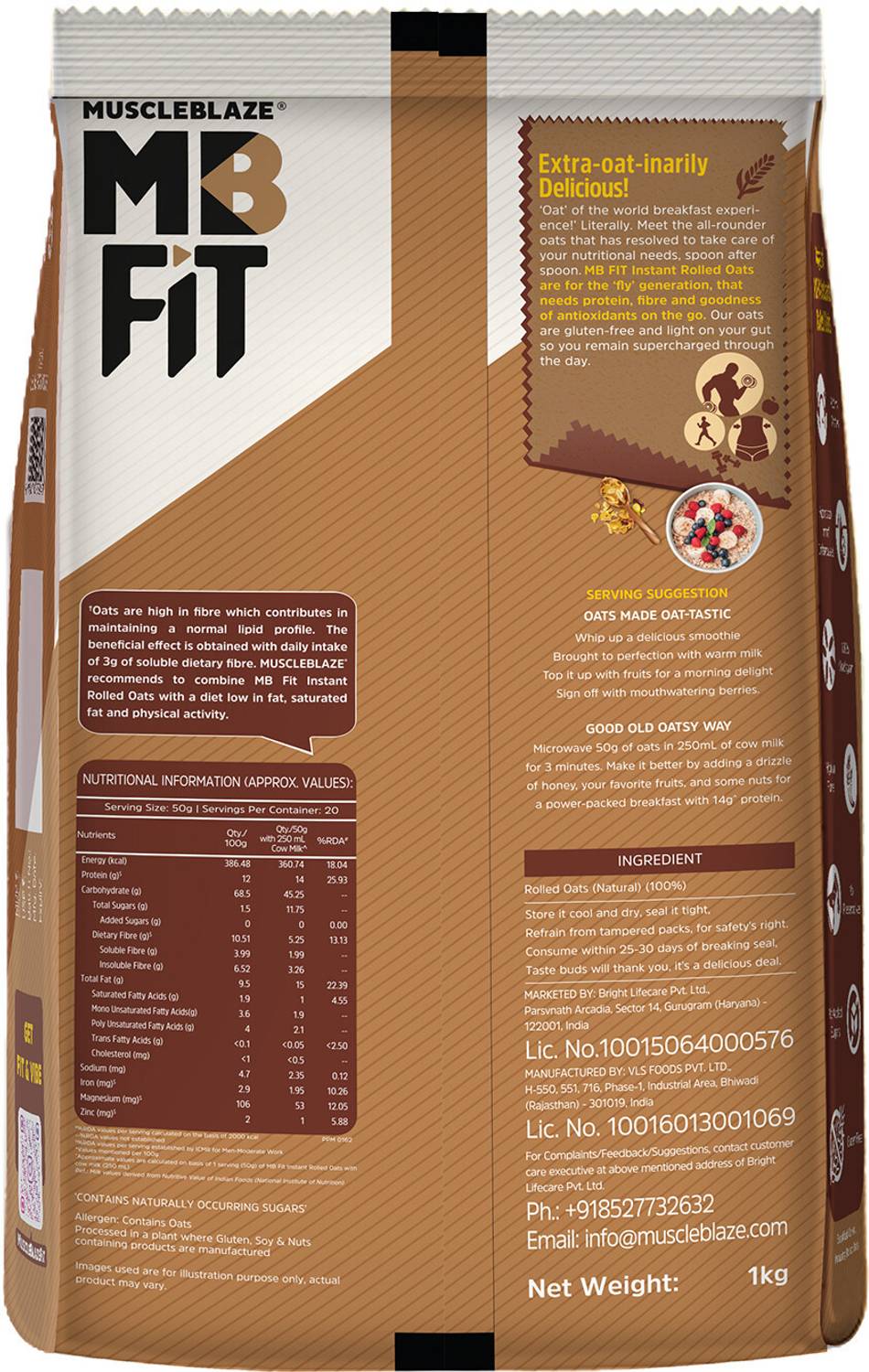 MUSCLEBLAZE 100% Rolled Oats, 1 kg - Image 2