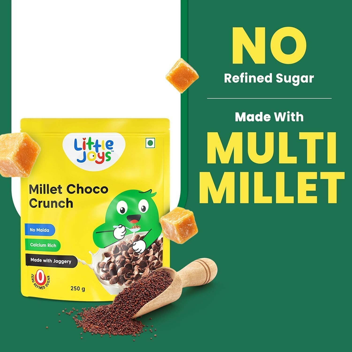 Image of Little Joys Millet Choco Crunch | Sweetened With Jaggery | No Maida | Kids Breakfast Cereal Pouch