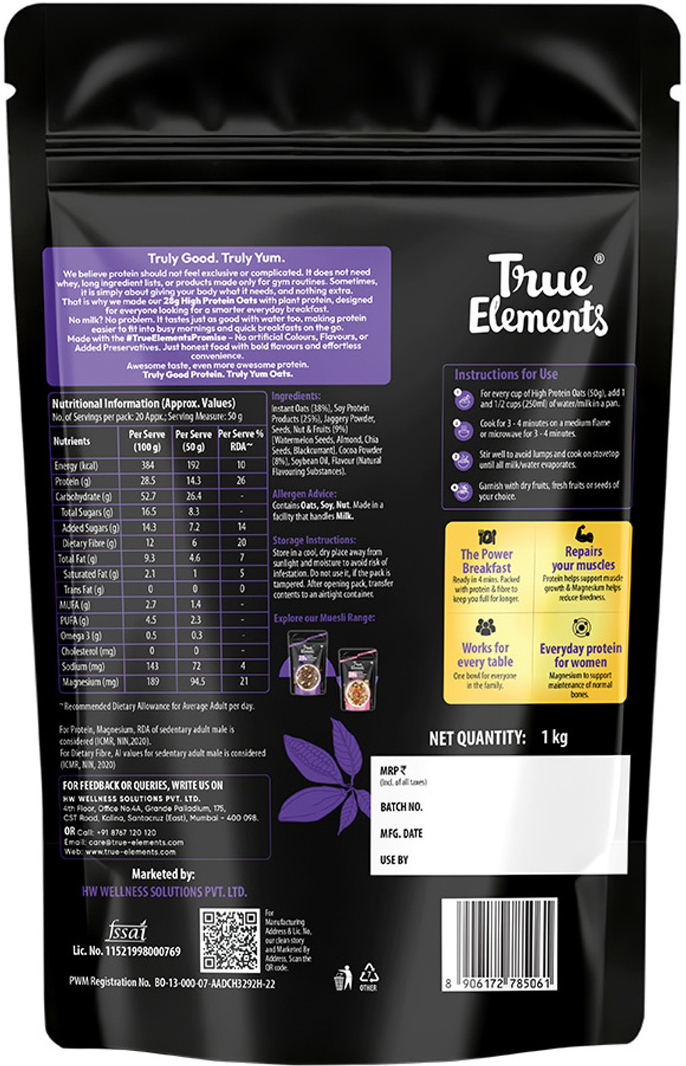 Image of True Elements 28g High Protein Oats 1kg Pouch