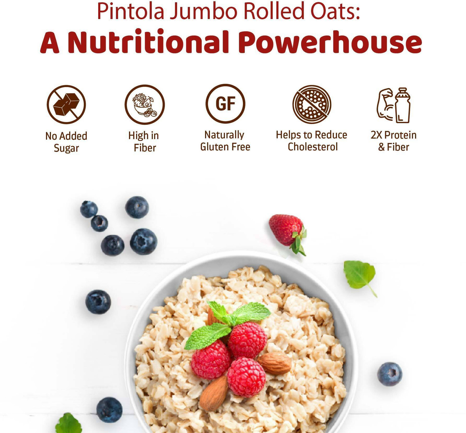 Image of Pintola Combo Pack of 2 Jumbo Rolled Oats 1kg, 100% Natural Wholegrain, Gluten-Free Pouch