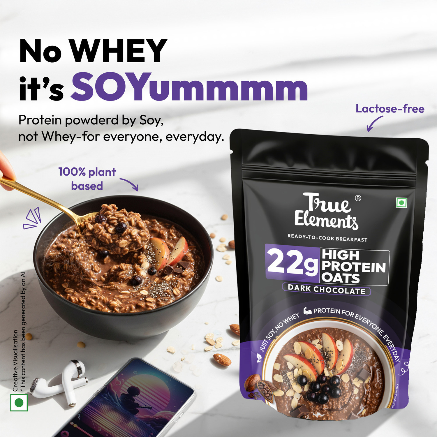 Image of True Elements 22g High Protein Oats - Dark Chocolate 700gm (Super Oats) Pouch