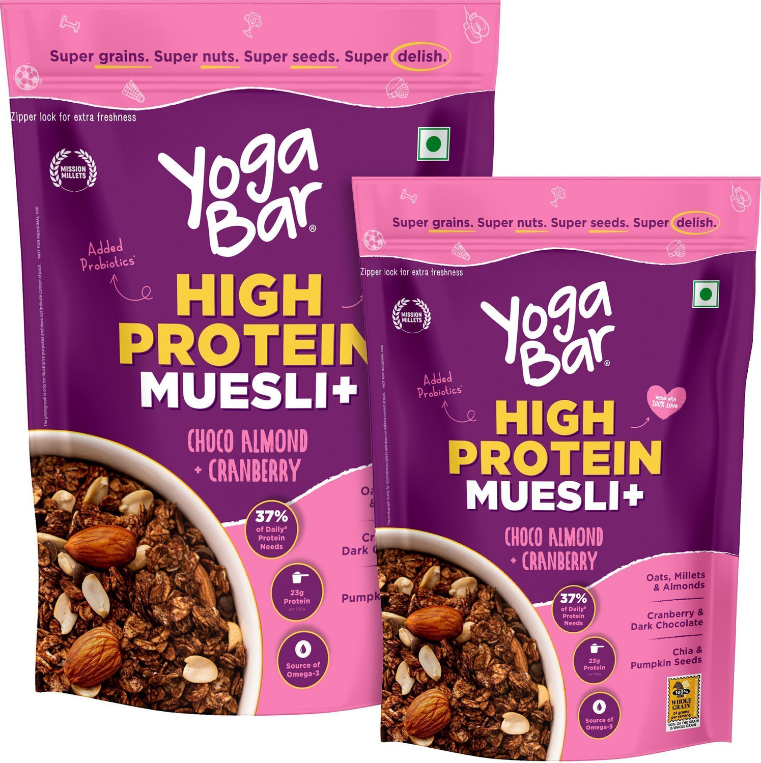 Image of Yogabar Protein Muesli Choco Almond + Cranberry Pouch (2 x 600 g)