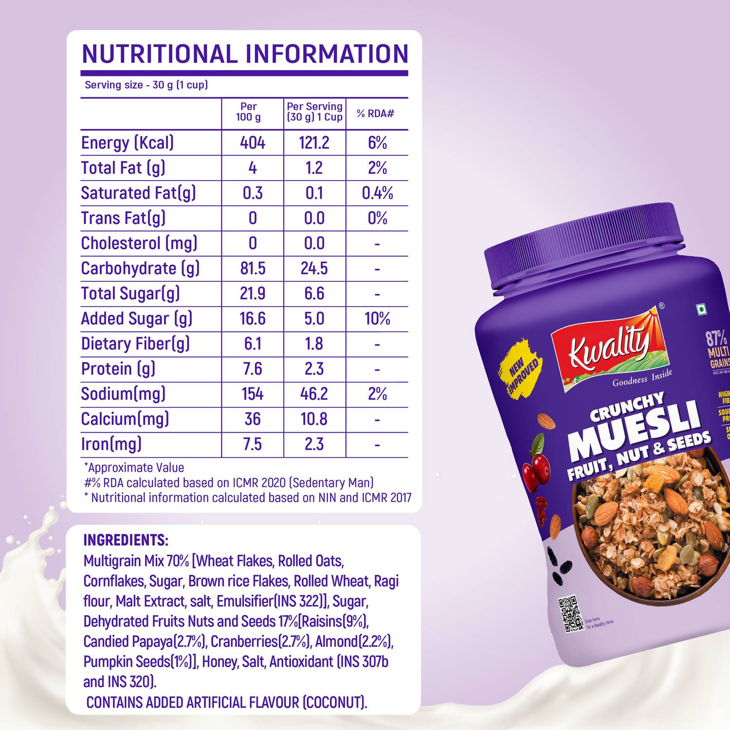 Kwality Crunchy Muesli Fruit, Nut & Seed 87% Multigrains 1kg - Image 4