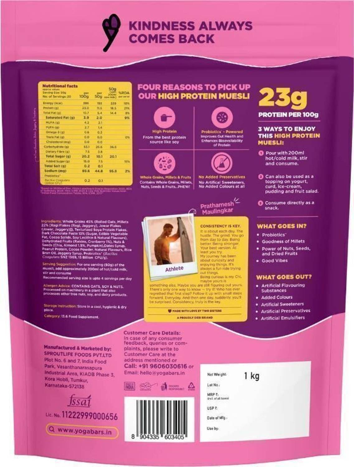 Yogabar High Protein Muesli 1kg Choco Almond & Cranberry - Image 3