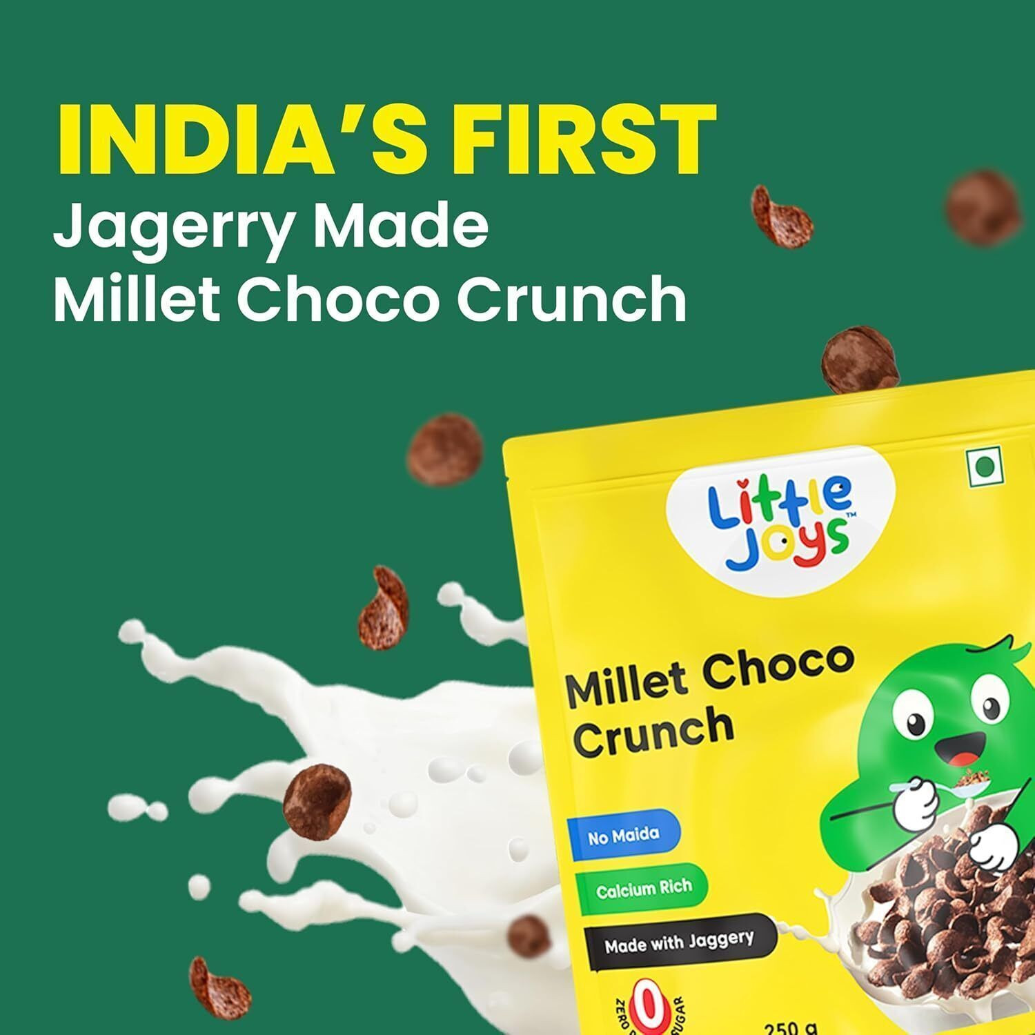 Image of Little Joys Millet Choco Crunch | Sweetened With Jaggery | No Maida | Kids Breakfast Cereal Pouch