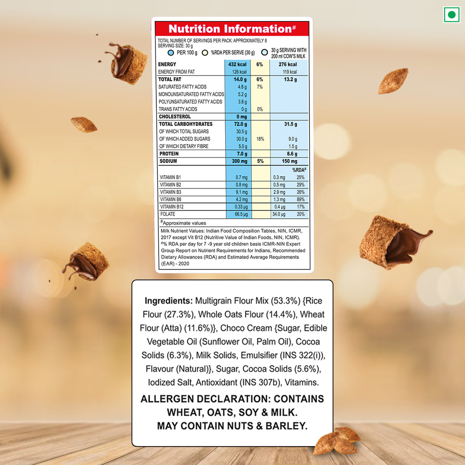 Image of Kellogg's Chocos Fills Double Chocolaty, 0% Maida, Oats, Wheat & Rice, Multigrain Snack Box (3 x 250 g)