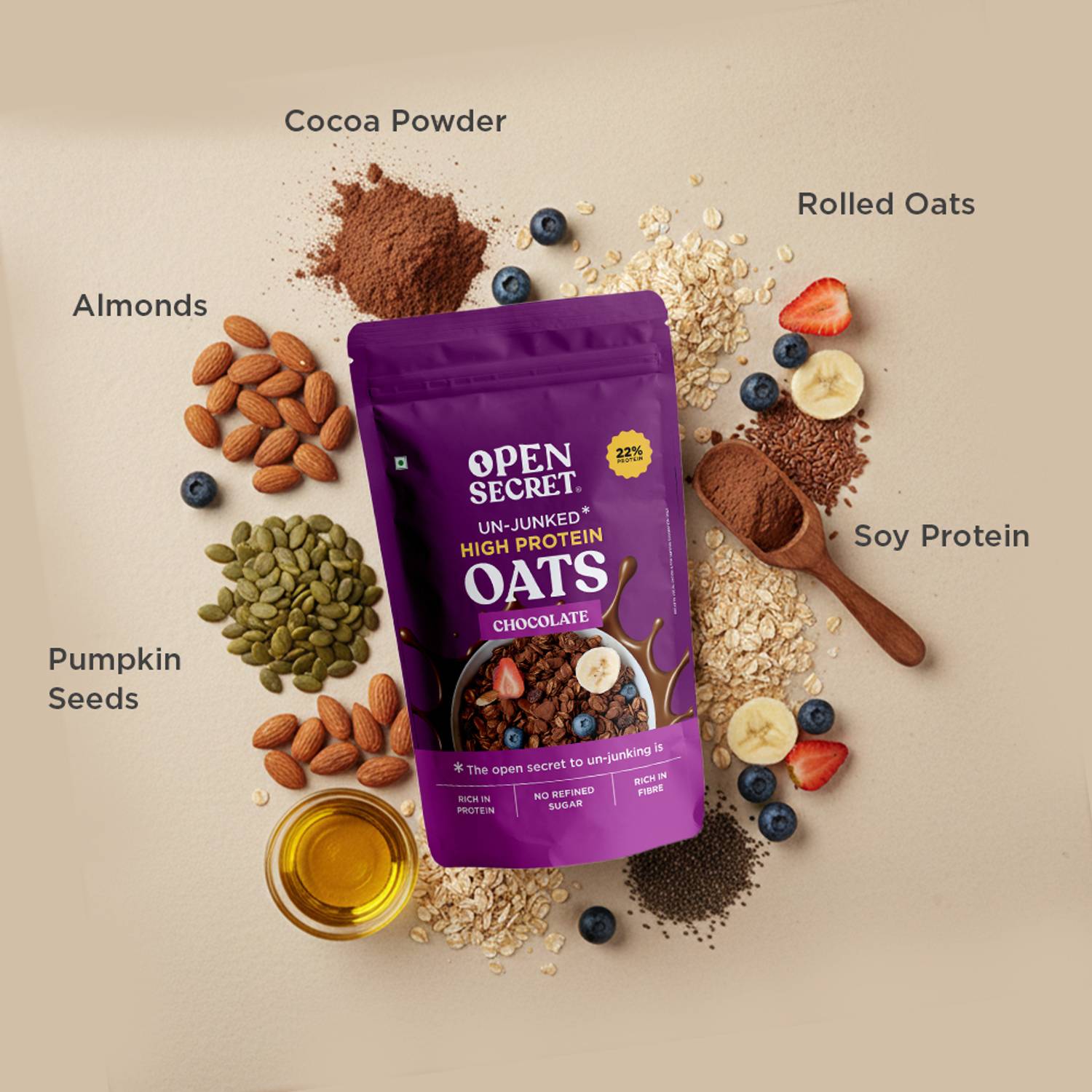 OPEN SECRET High Protein Oats Healthy Breakfast Mix of Protein & ... more