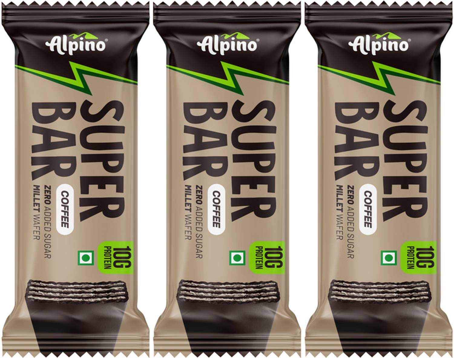 ALPINO 10g High Protein Super Wafer Bar Coffee 40g, Pack of 3 - 100% Millet Wafer Box