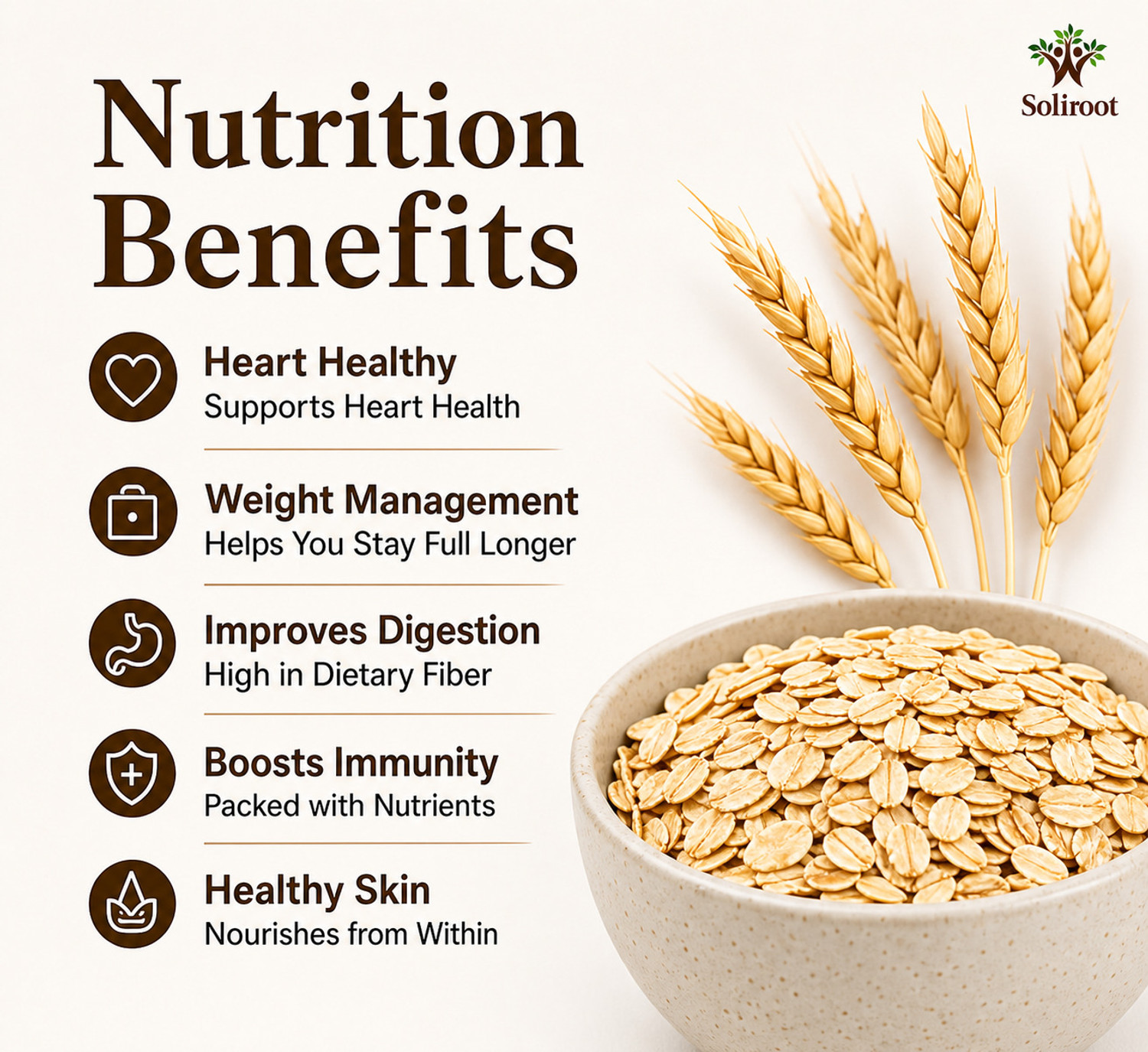 Image of Soliroot Premium Protien Rich Rolled Oats | High Fiber Healthy Breakfast Whole Grain Oats Pouch