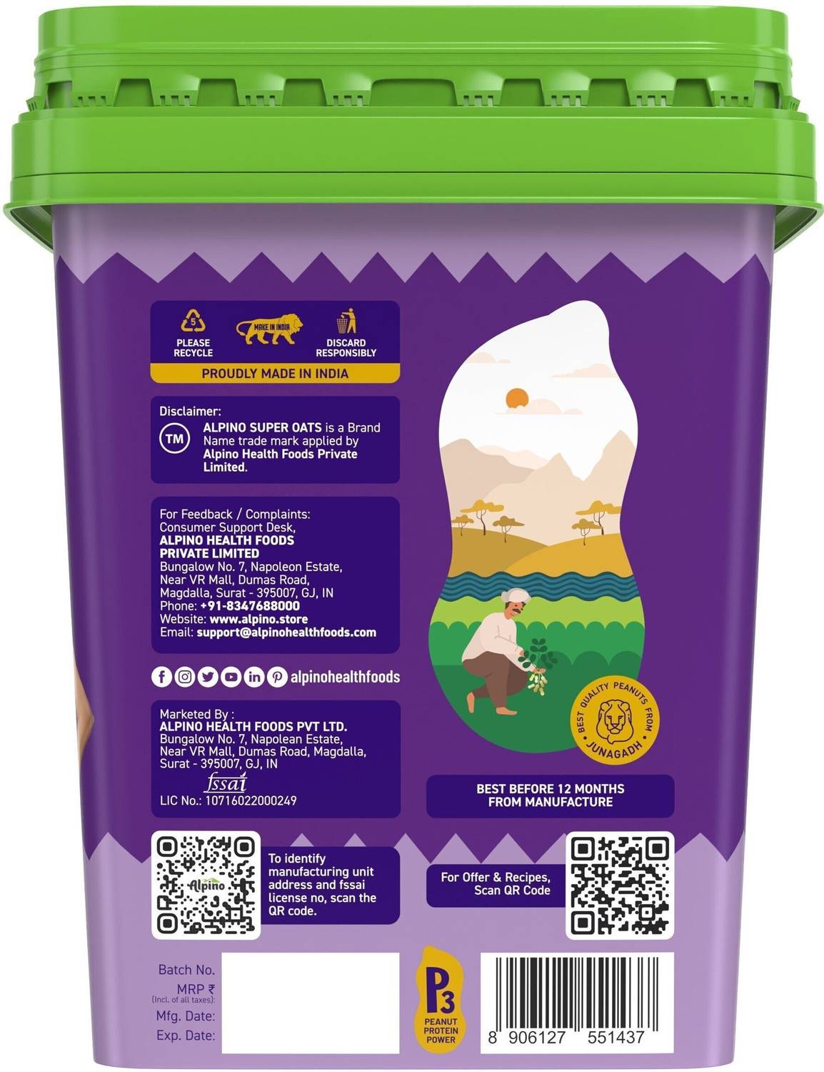 ALPINO अल्पीनो हाई प्रोटीन सुपर रोल्ड ओट्ज चॉकलेट 2.5kg - Image 2