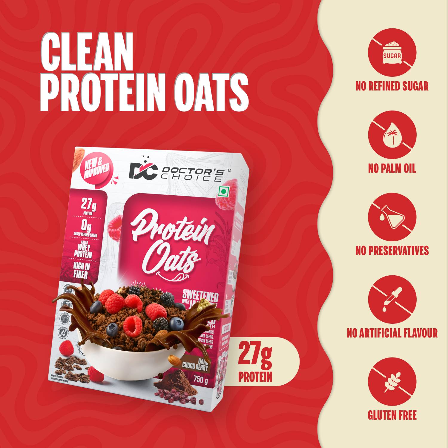Doctor's Choice Protein Oats, 27g, Jaggery Sweetened - Image 2