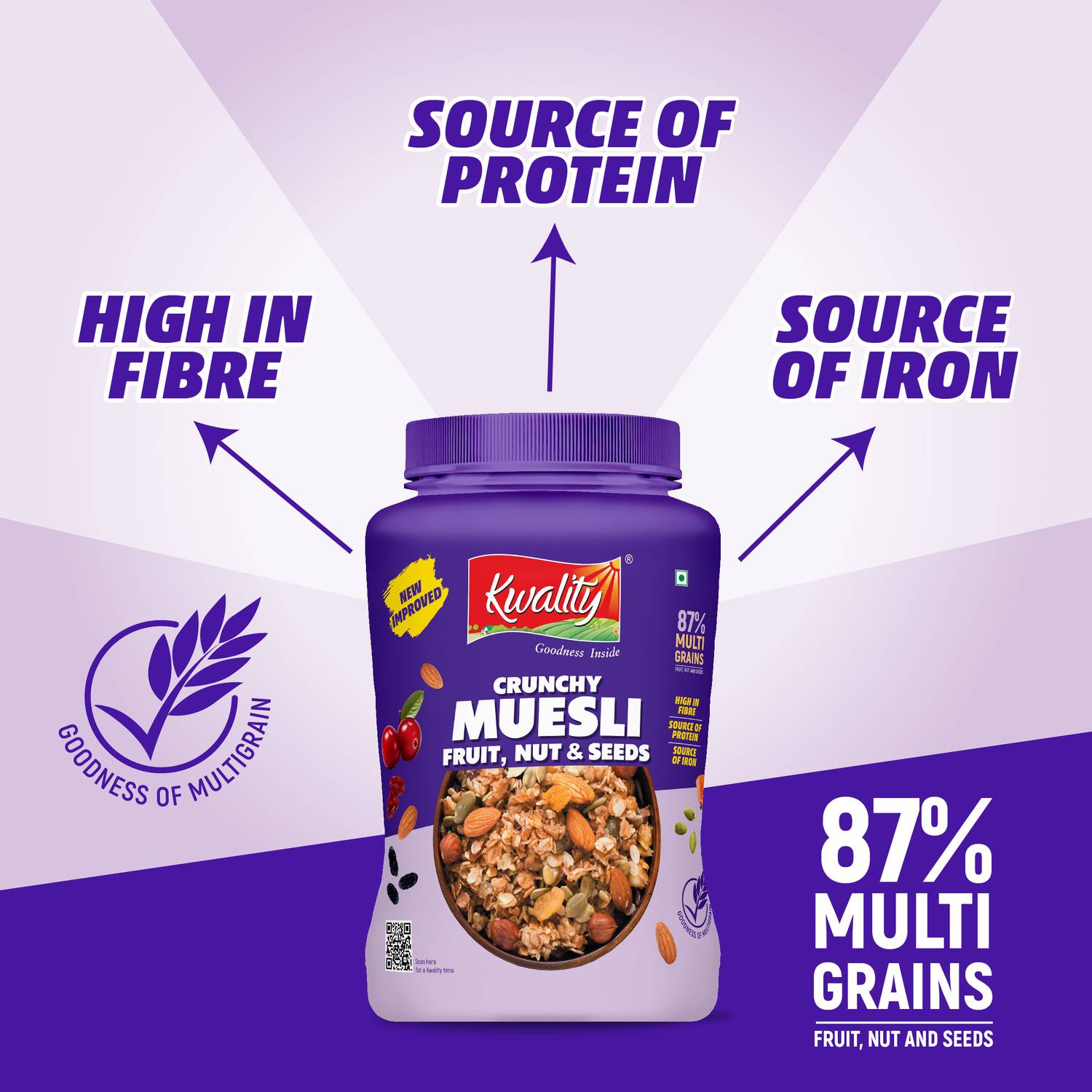 Kwality Crunchy Muesli Fruit, Nut & Seed 87% Multigrains 1kg - Image 5