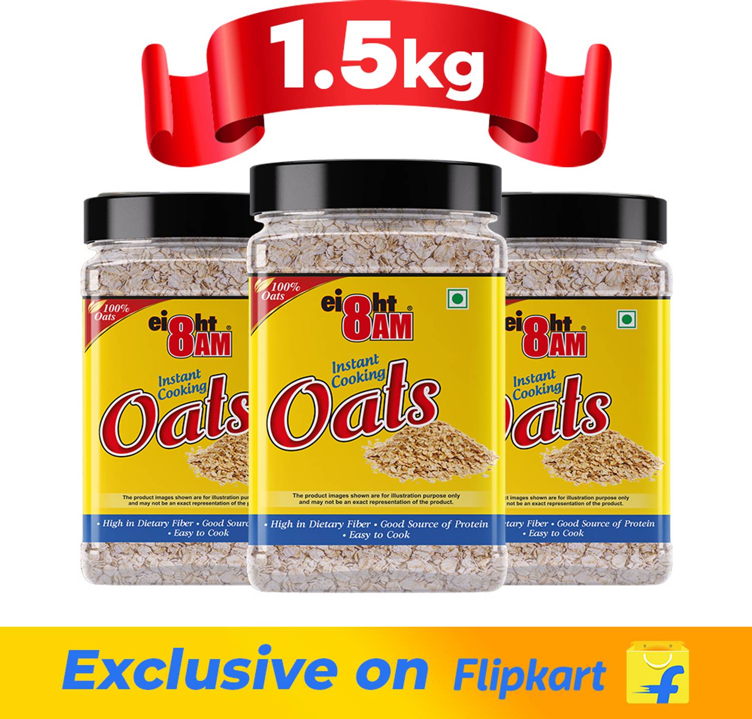 8AM Instant Plain Oats Healthy, Tasty & Nutritious Snack Jar