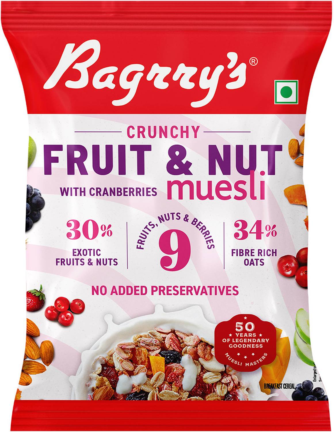 Bagrry's 9 in 1 Fruit & Nut Muesli with Cranberries Pouch