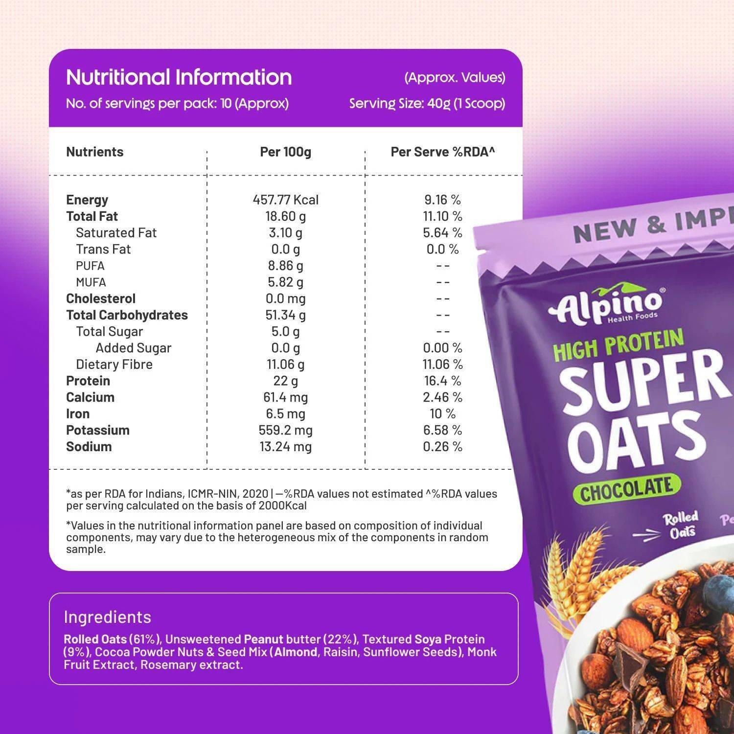Alpino Peanut Butter Super Rolled Oats Chocolate - Image 2