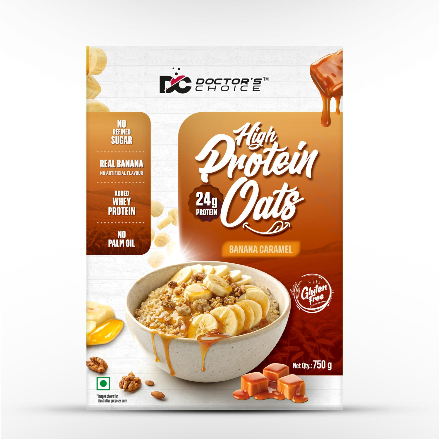 Image of DOCTOR'S CHOICE Banana Caramel 24g High Protein Oats | Made With Real Bananas | No Refined Sugar Box