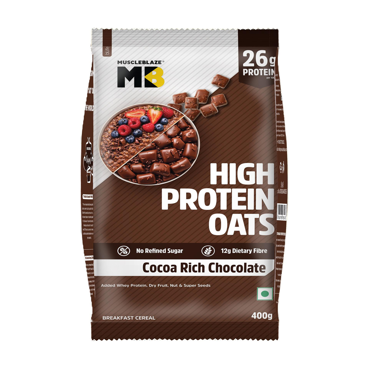 Image of MUSCLEBLAZE High Protein Oats (Cocoa Rich Chocolate) | 26g Protein Pouch