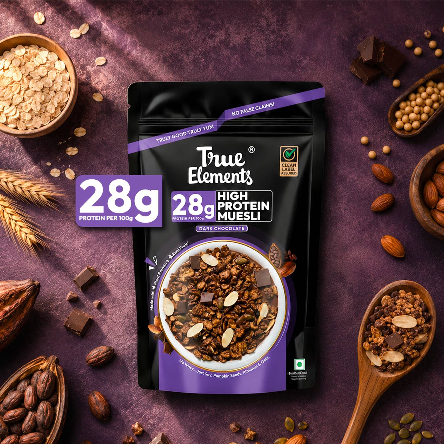 True Elements 28g High Protein Muesli Dark Chocolate 1kg - Image 4