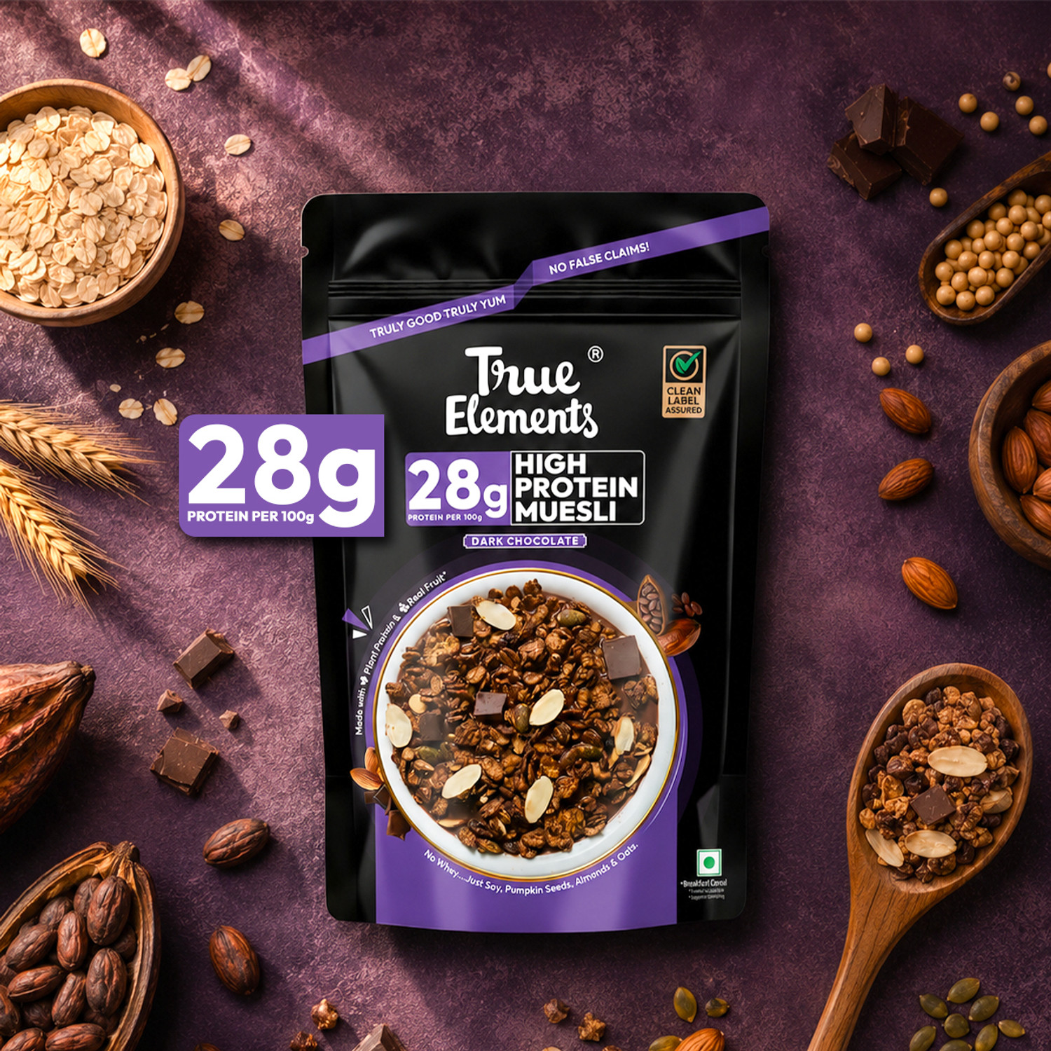 Image of True Elements 28g High Protein Muesli Dark Chocolate 1kg Pouch