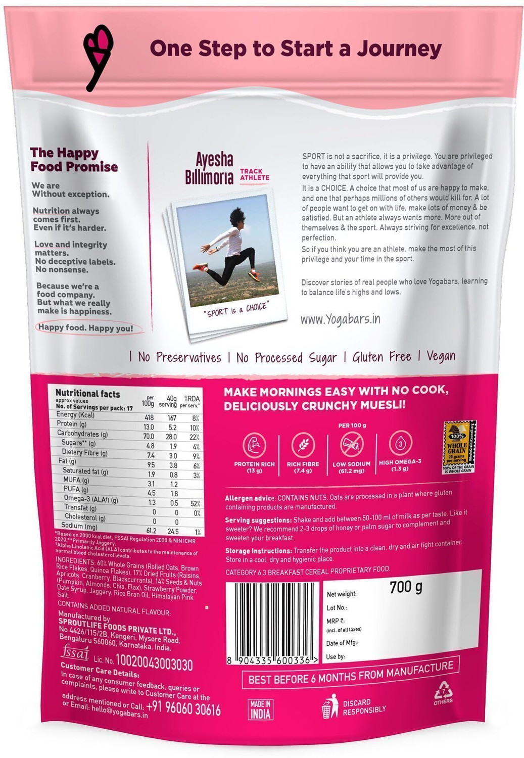 Image of Yogabar Muesli 1.4Kg Fruits Nuts&Seeds|Wholegrain Breakfast |700g x 2 Pouch