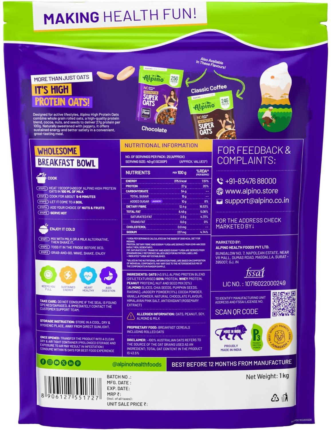 ALPINO 27g High Protein Oats Dark Chocolate - Image 2