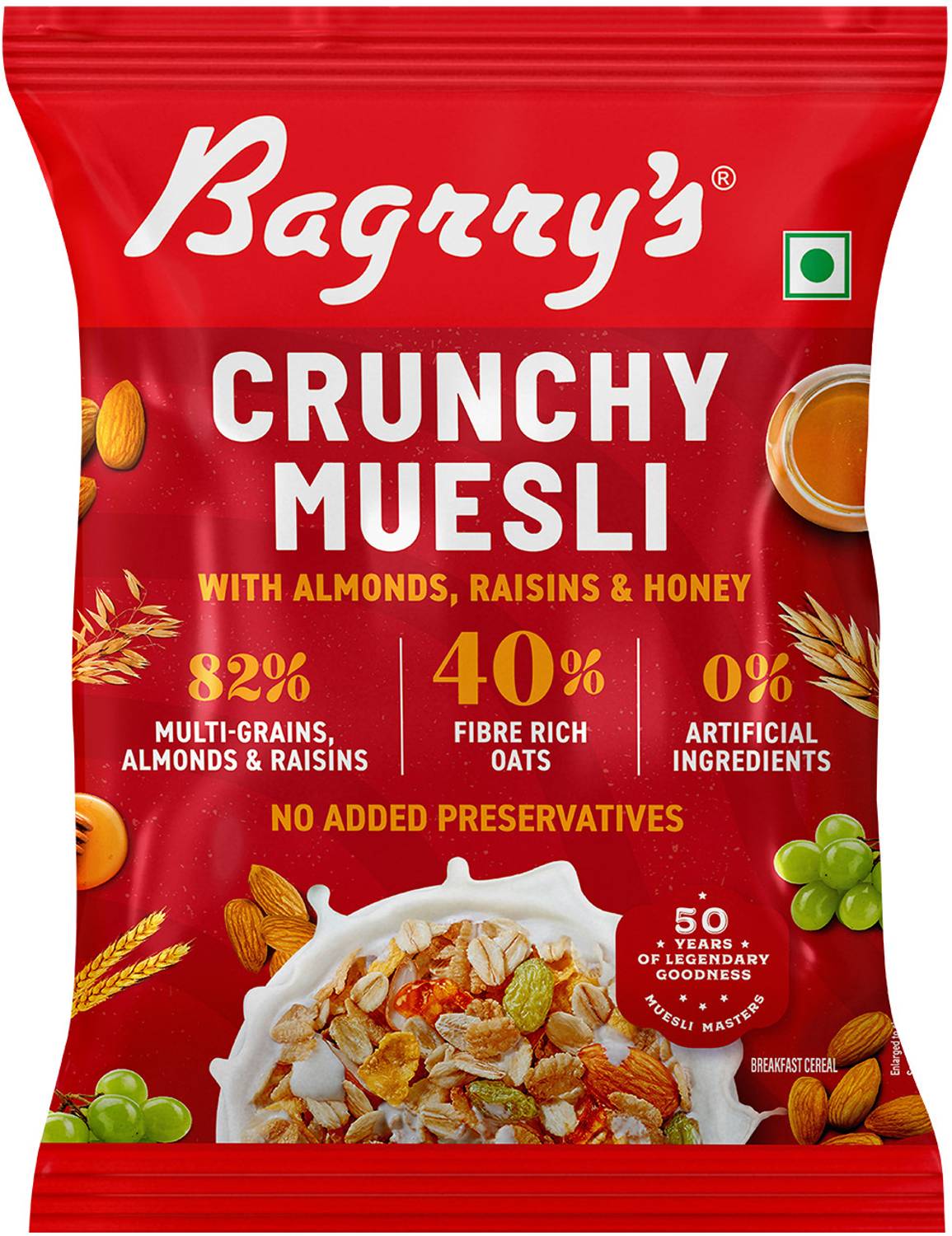 Bagrry's Crunchy Muesli Almonds, Raisins & Honey Pouch
