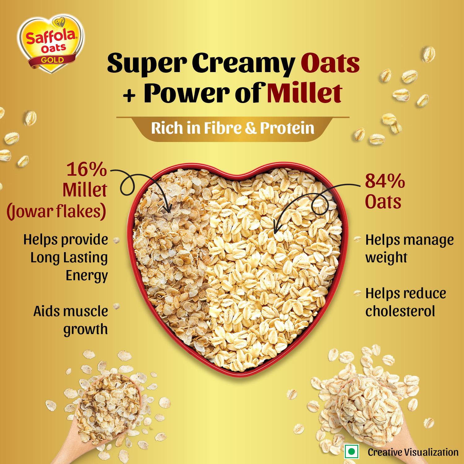 Saffola Oats Gold, Rolled Oats with Millet, 500g - Image 4