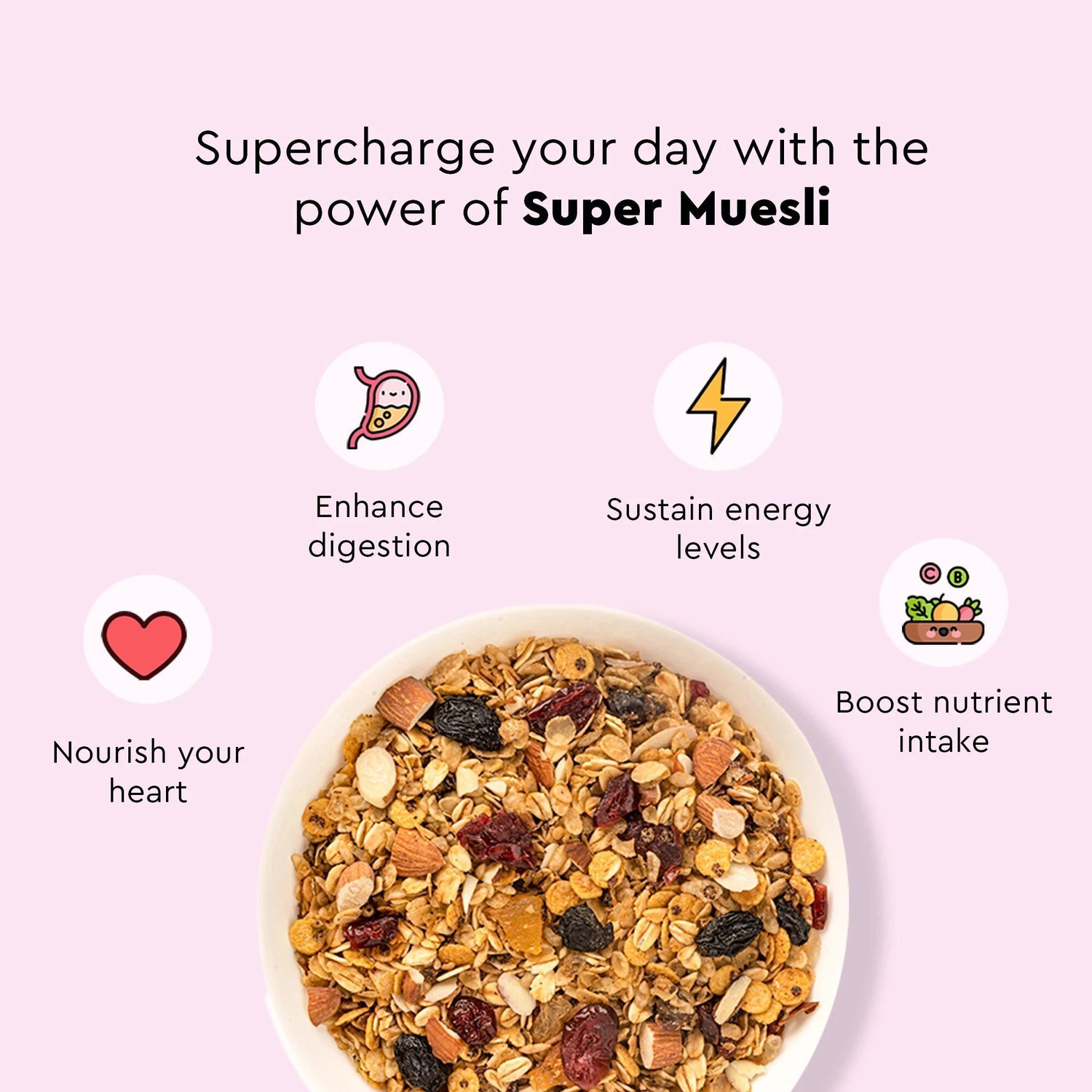 Image of Nourish You by Nourish you Super Muesli, Fruit and Nut - 95% Superfoods with High Fibre & Protein Breakfas Pouch