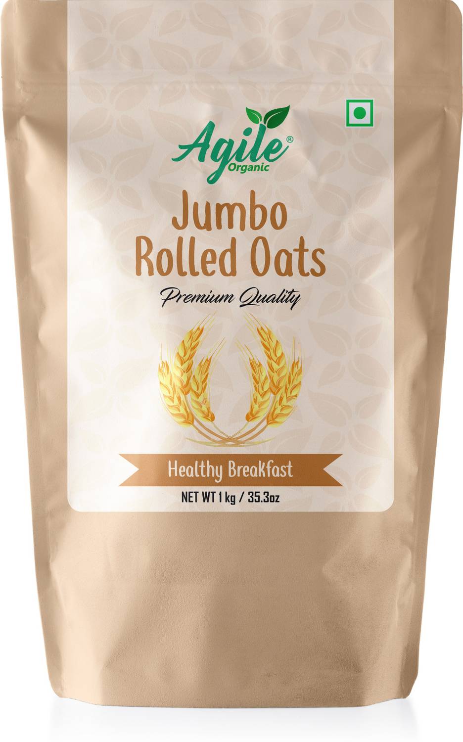 Agile Organic Jumbo Rolled Oats, 1kg | Rich source of Fibre | Gluten Free | Pouch