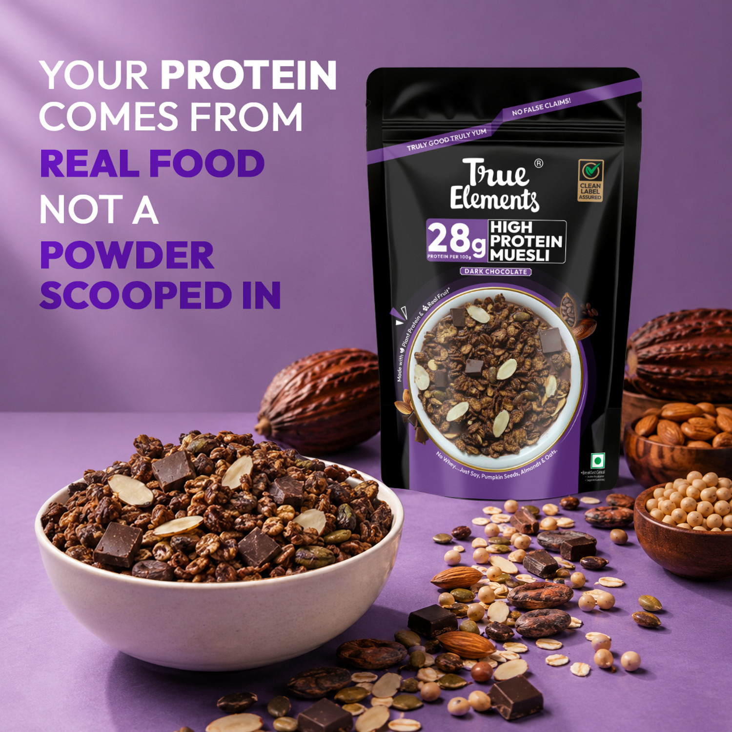 Image of True Elements 28g High Protein Muesli Dark Chocolate 1kg Pouch