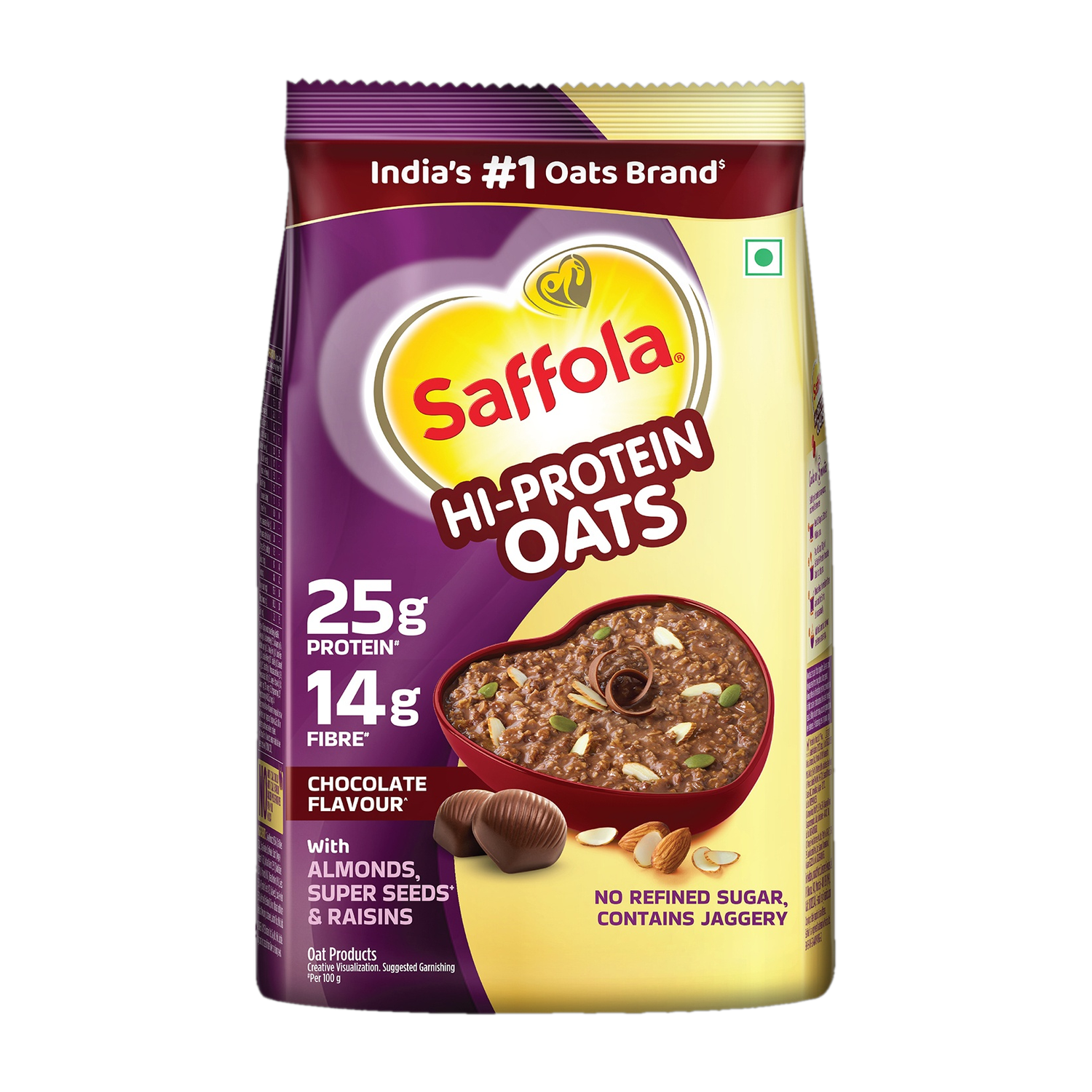 Image of Saffola Hi-Protein Oats, 25g High Protein & 14g Fibre, with Almonds,Raisin & Super seeds Pouch