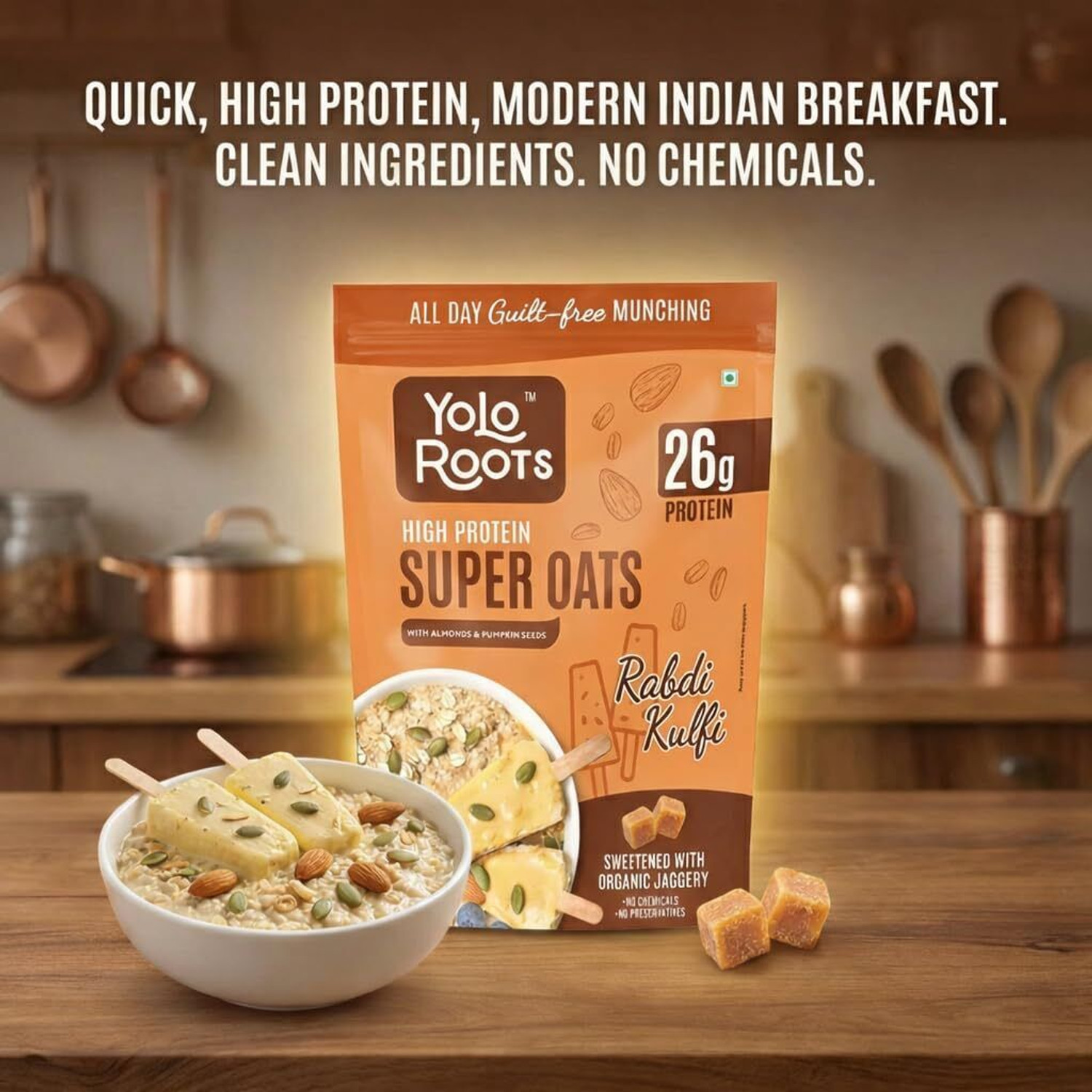 Image of Yolo Roots High Protein 26g Super Oats Rabdi Kulfi 1 Kg | No Refined Sugar Pouch Pouch