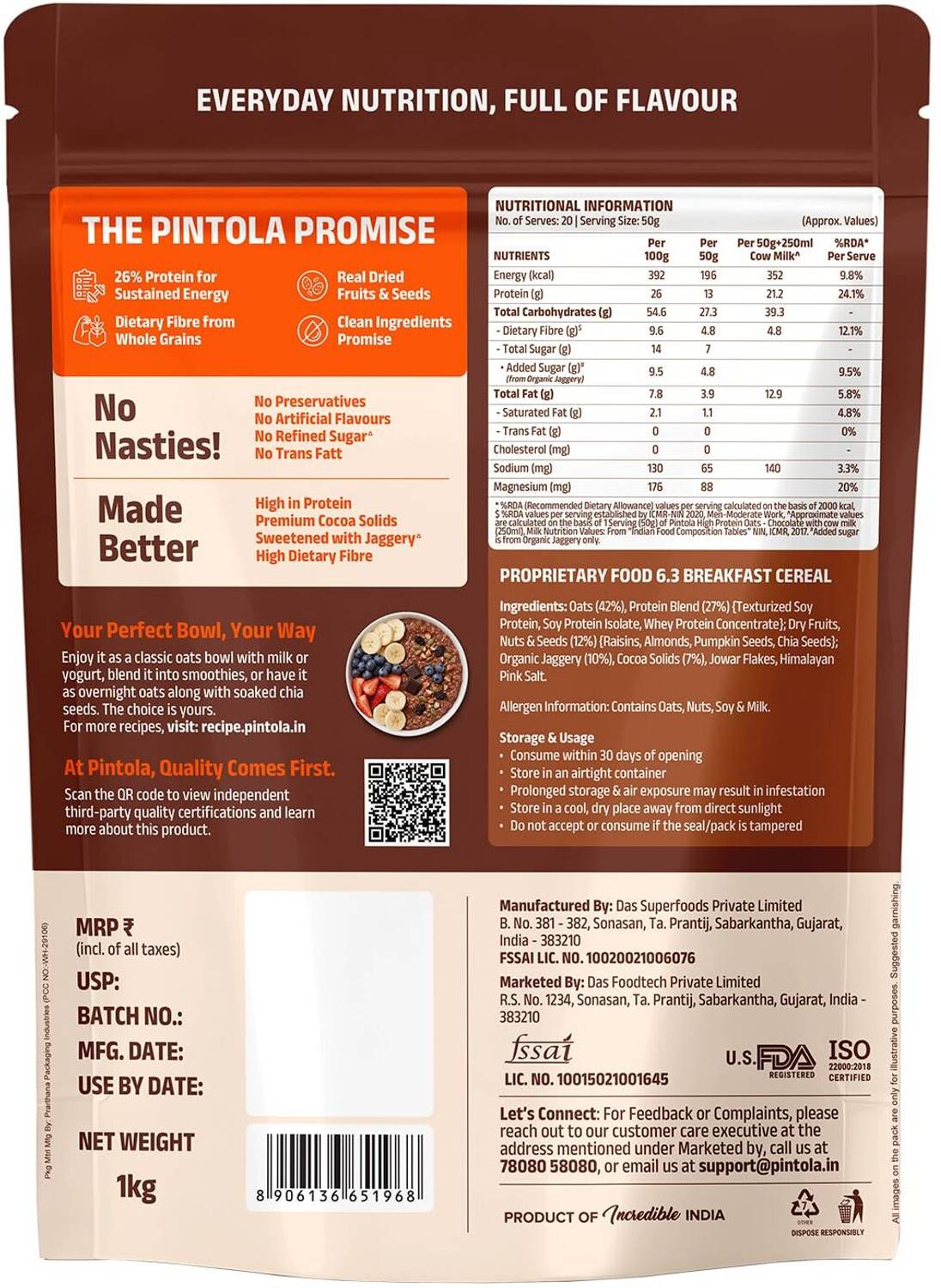 SSN 6g High Protein Dark Chocolate Oats 1kg with Almonds - Image 3