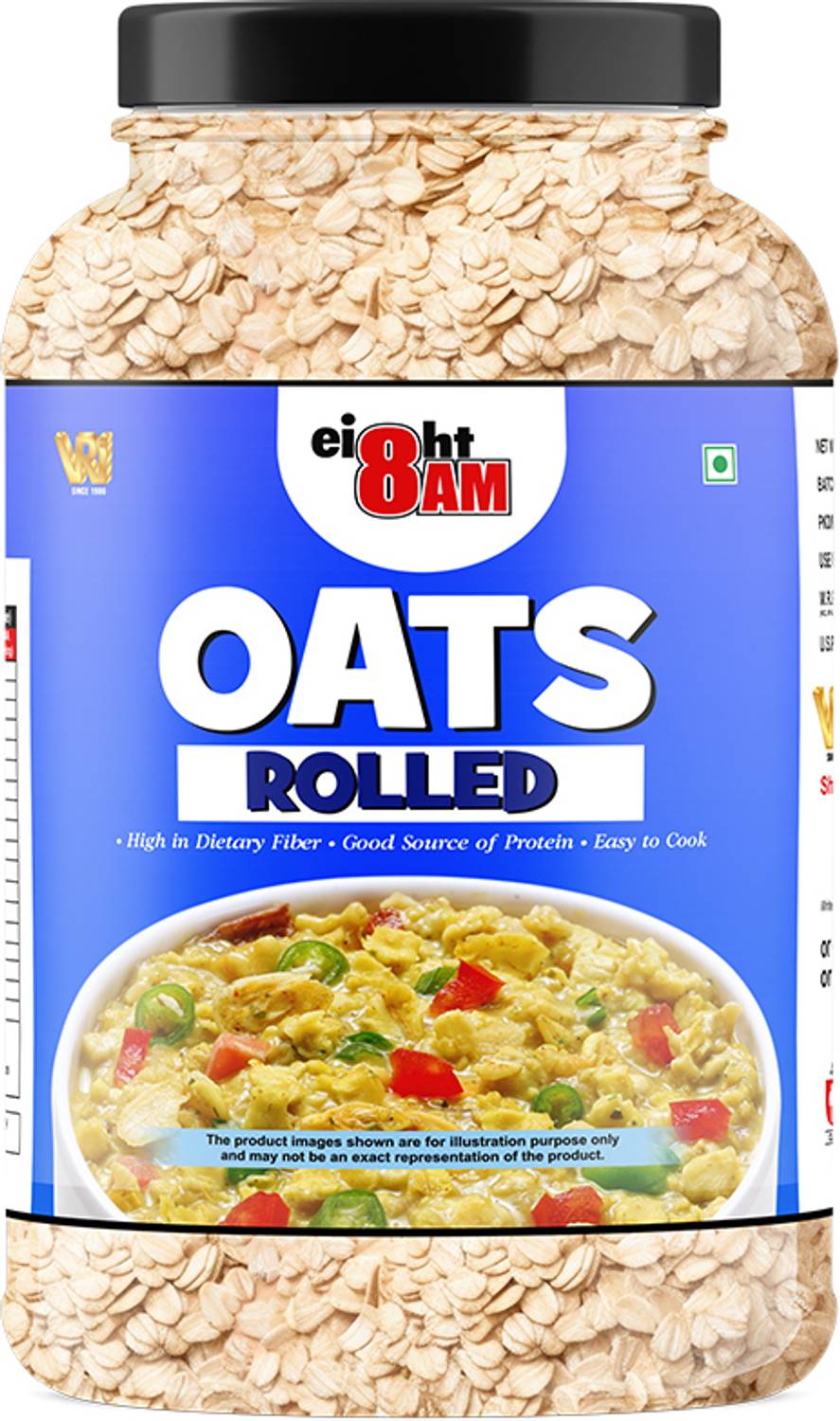 8AM Rolled Oats, Natural Wholegrain, High Fibre, Nutritious Breakfast Cereals Jar