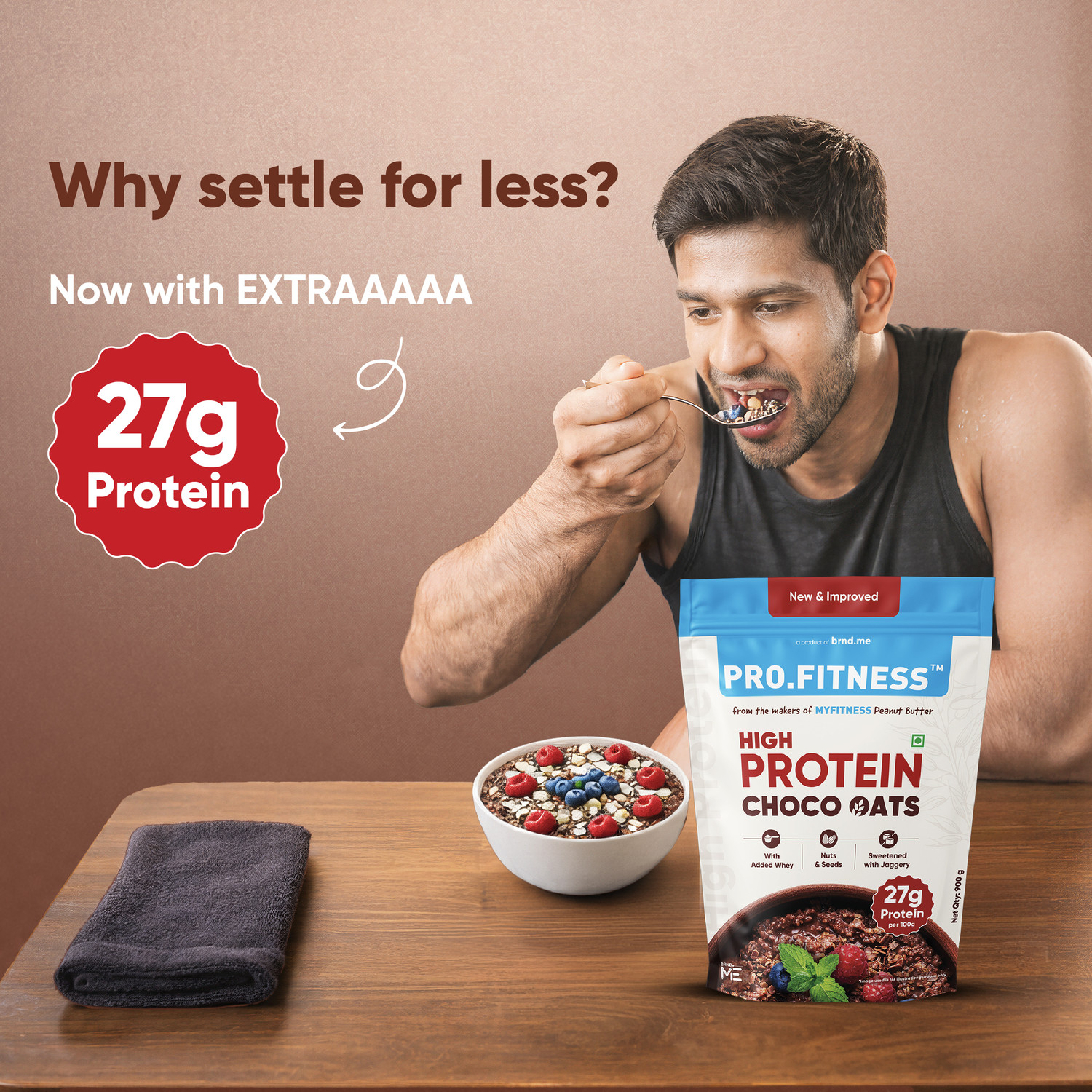 Image of Pro.Fitness 27g High Protein Choco Oats (By MyFitness) with Nuts & Seeds Pouch