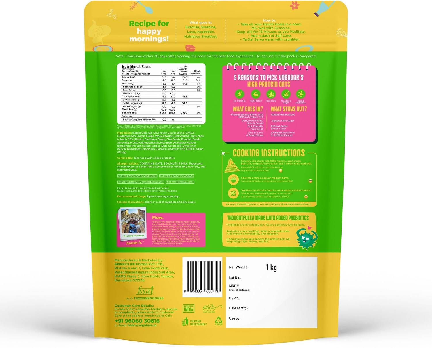 Yogabar High Protein Oats, Kesar Pista, 26g - Image 3