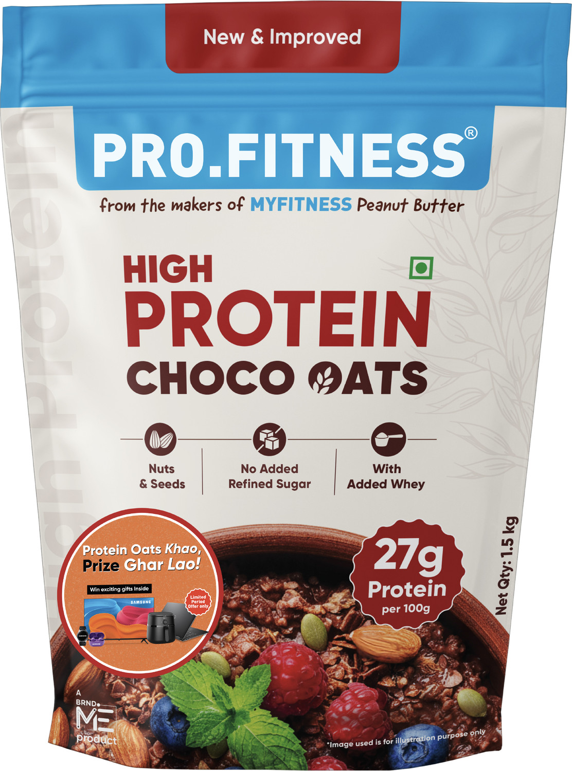 Image of Pro.Fitness 27g High protein Chocolate oats Breakfast Cereals with Nuts & Seeds Pouch