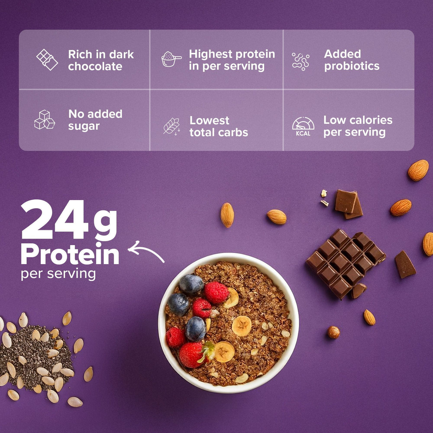 Image of ALSABY 24g Protein Oats (Dark Chocolate), Naturally Sweetened, Gluten Free, High Fibre Pouch