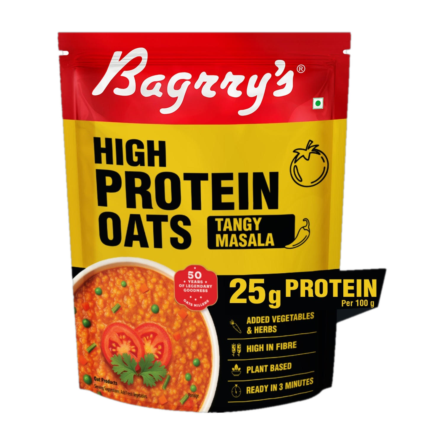 Image of Bagrry's Bagrry's High Protein Tangy Masala Oats (with 25g Protein per 100g) Pouch (400 g) Porridge