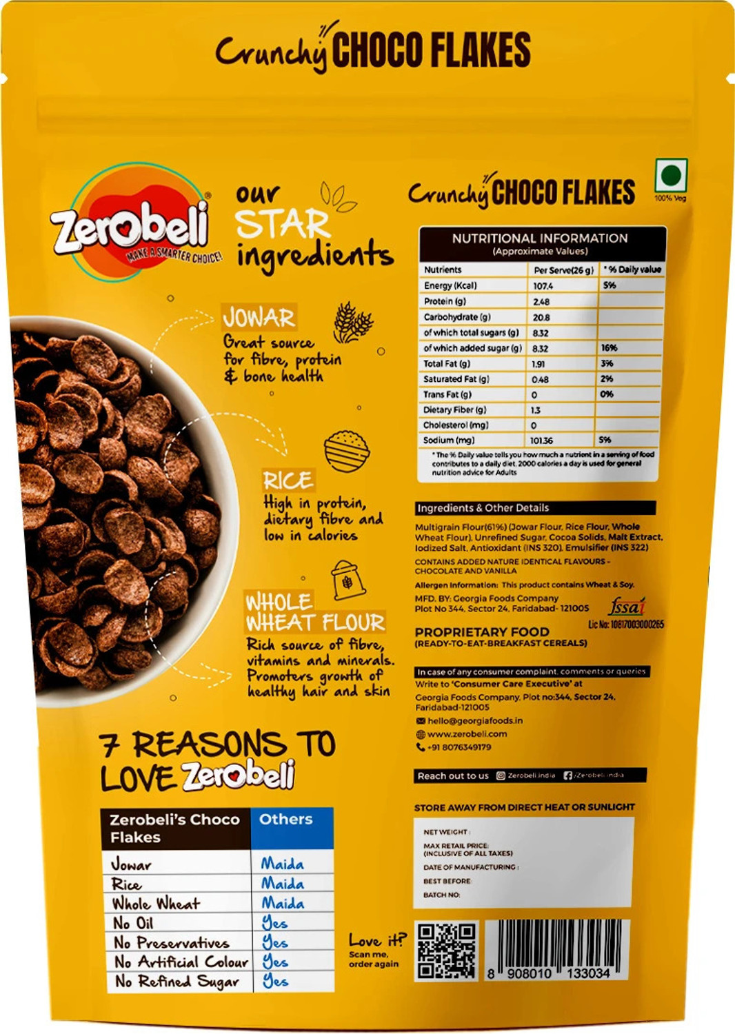 Image of Zerobeli Choco Flakes Fiber Rich Scoops | With Goodness of Jowar Pouch (2 x 460 g)
