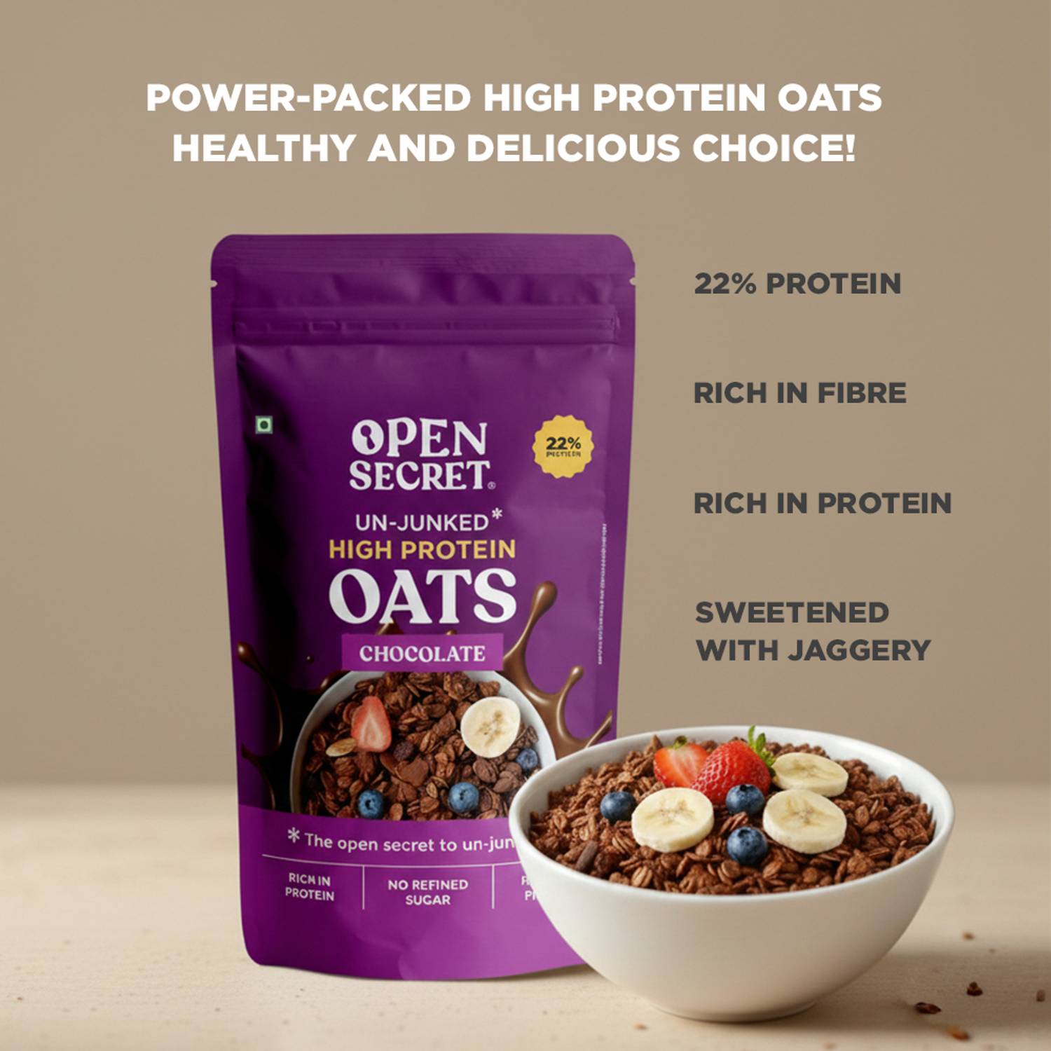 OPEN SECRET High Protein Oats 0 Refined Sugar 900g - Image 3
